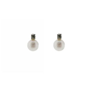 18ct white gold pearl & diamond stud earring