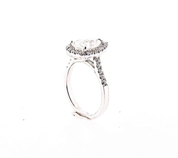 Platinum 2.14ct pear shape diamond halo ring
