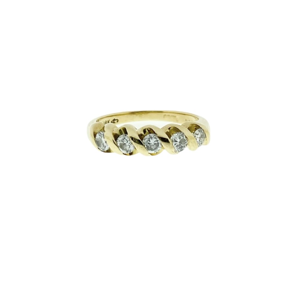Preloved 18ct yellow gold diamond set twist ring
