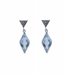 18ct White Gold Trilliant Diamond & Aquamarine Drop Earrings