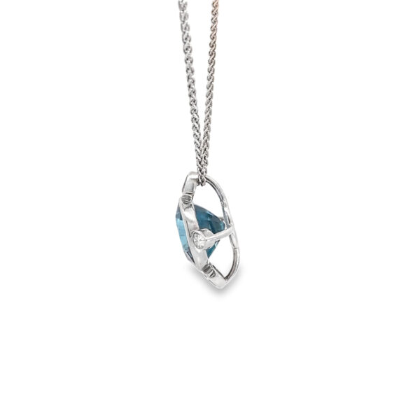 18ct White Gold Natural Blue Zircon & Diamond Pendant
