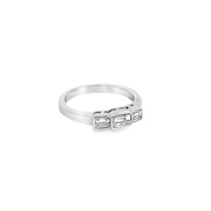 18ct White Gold Emerald Diamond 3 Stone Ring