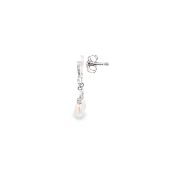 18ct White Gold Diamond & Pearl Drop Earrings