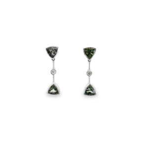 18ct White Gold Green Sapphire & Diamond Drop Earrings
